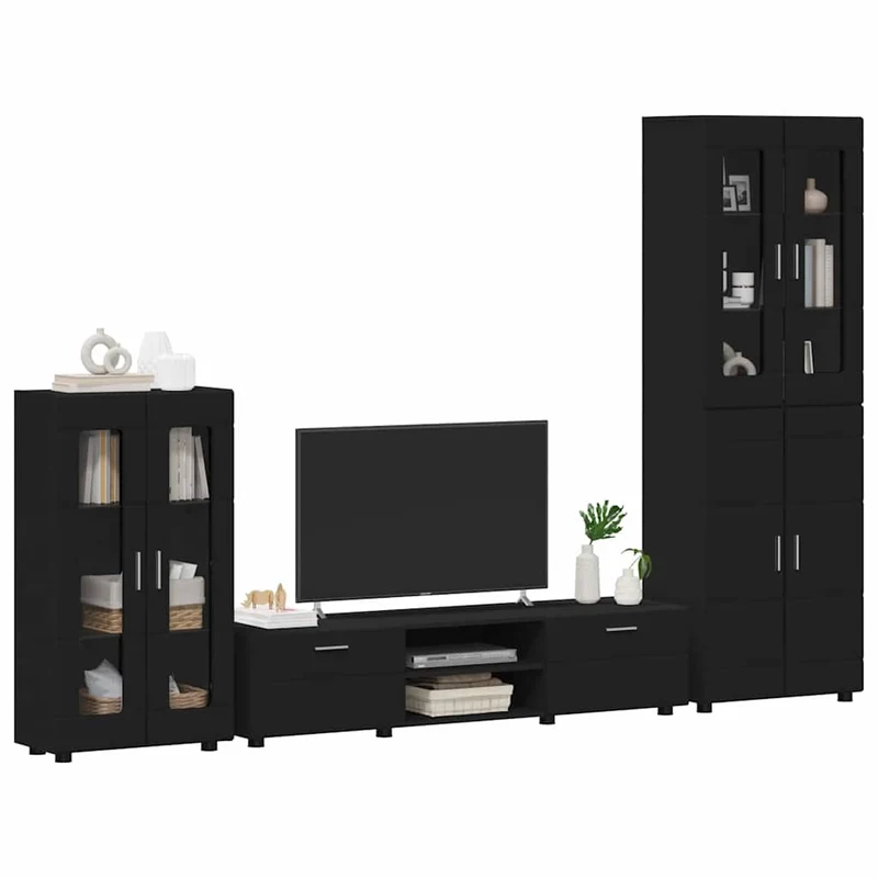 TV Cabinet Set FLORIN 3 pcs Black Engineered Wood