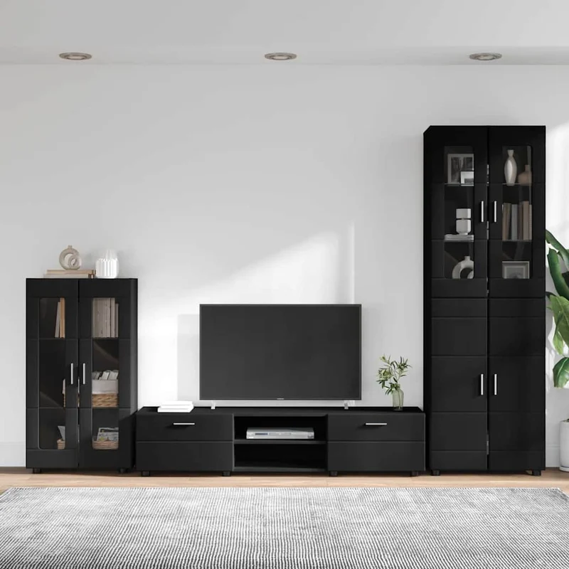 TV Cabinet Set FLORIN 3 pcs Black Engineered Wood