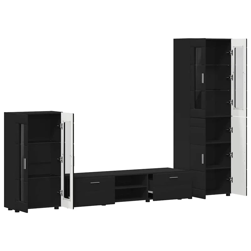 TV Cabinet Set FLORIN 3 pcs Black Engineered Wood