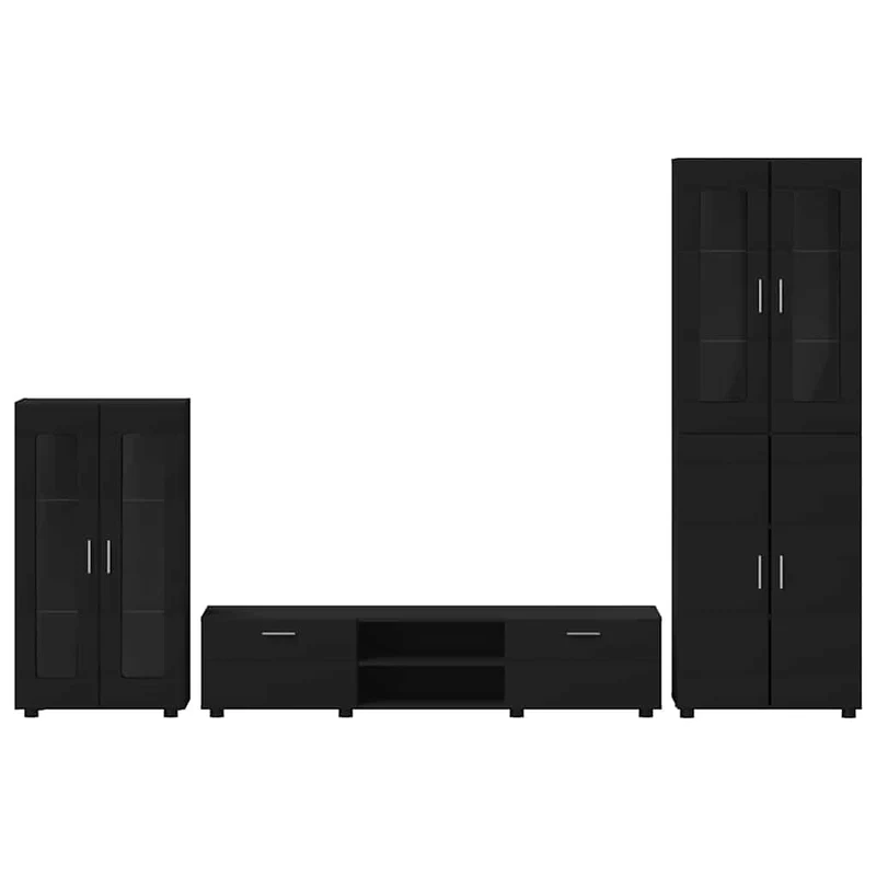 TV Cabinet Set FLORIN 3 pcs Black Engineered Wood