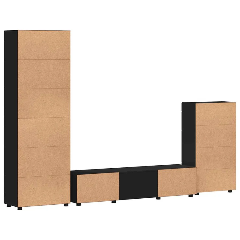 TV Cabinet Set FLORIN 3 pcs Black Engineered Wood