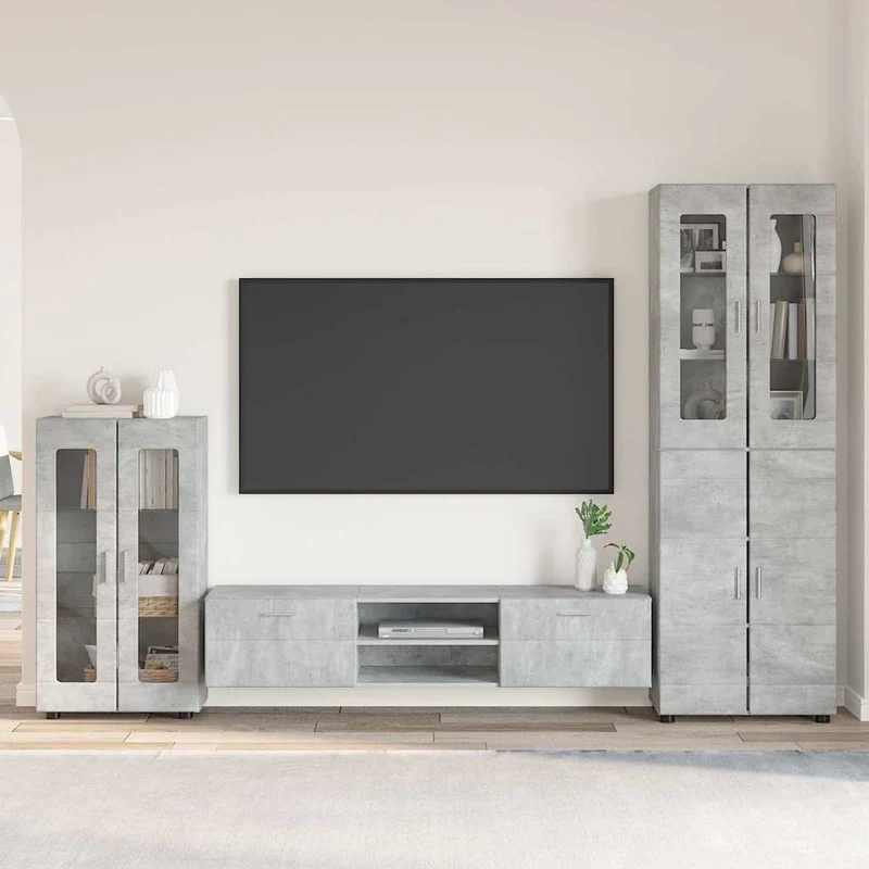 TV Cabinet Set FLORIN 3 pcs Concrete Grey Engineered Wood
