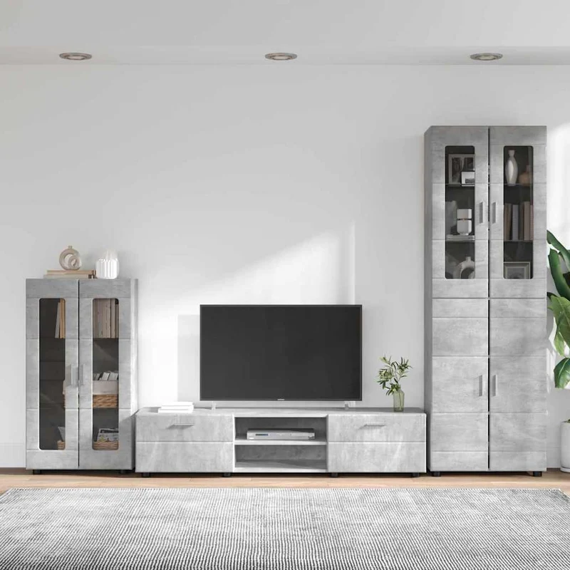 TV Cabinet Set FLORIN 3 pcs Concrete Grey Engineered Wood