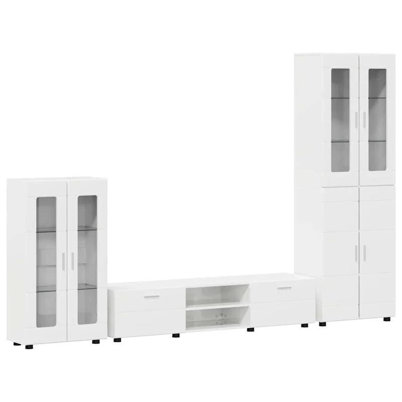 TV Cabinet Set FLORIN 3 pcs High Gloss White Engineered Wood