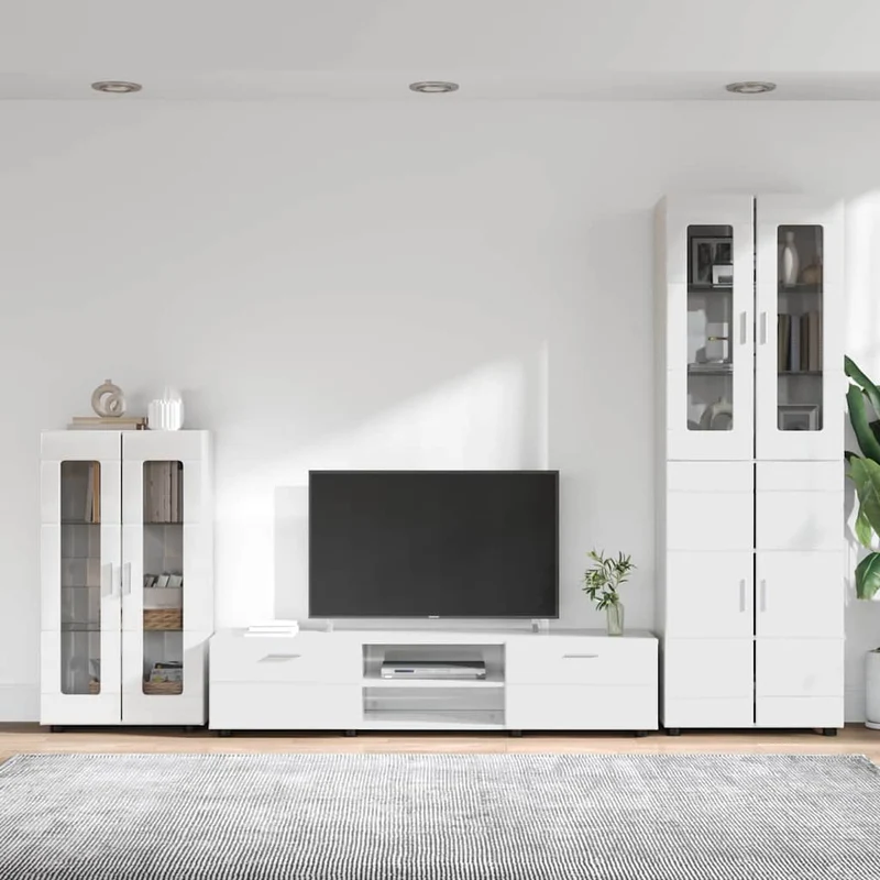 TV Cabinet Set FLORIN 3 pcs High Gloss White Engineered Wood