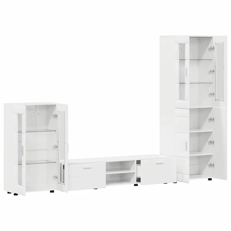 TV Cabinet Set FLORIN 3 pcs High Gloss White Engineered Wood