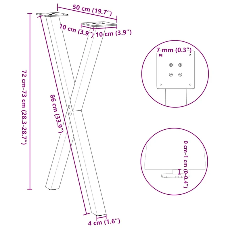 Dining Table Legs X-Shaped 2 pcs Natural Steel 50x(72-73) cm Steel