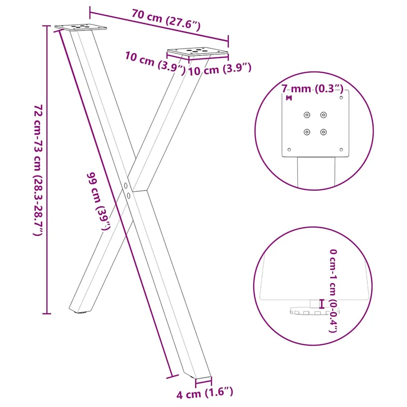 Dining Table Legs X-Shaped 2 pcs Natural Steel 70x(72-73) cm