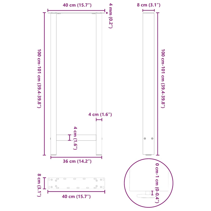 Bar Table Legs Anthracite 2 pcs 40x(100-101) cm Steel