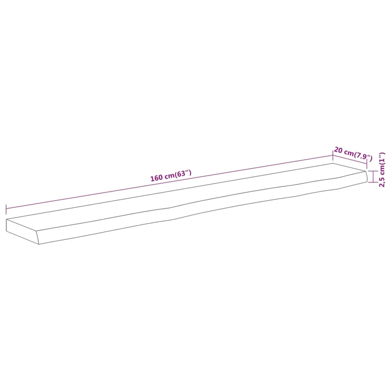 Wall Shelf 160x20x2.5cm Rectangular Solid Wood Acacia Live Edge
