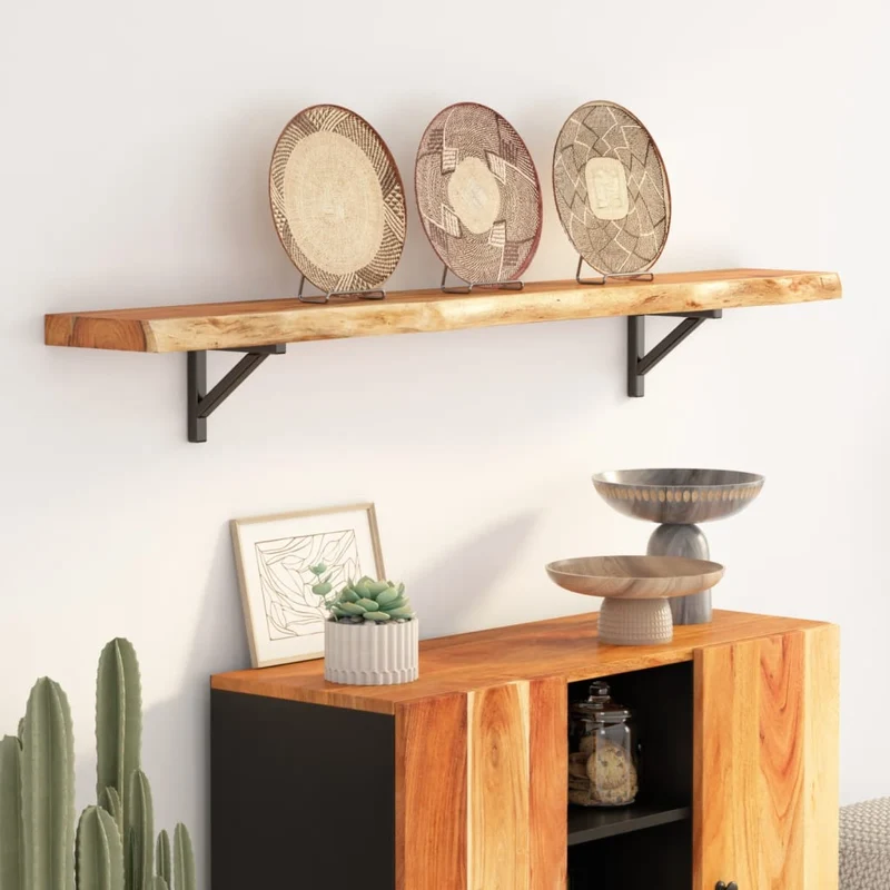 Wall Shelf 180x20x2.5cm Rectangular Solid Wood Acacia Live Edge
