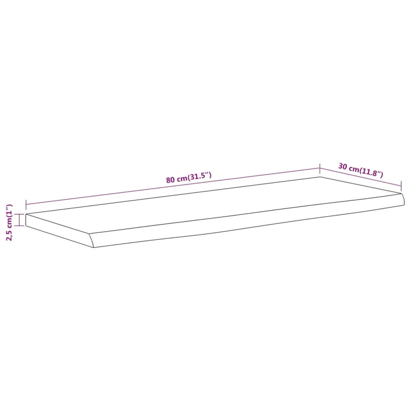 Wall Shelf 80x30x2,5 cm Rectangular Solid Wood Acacia Live Edge