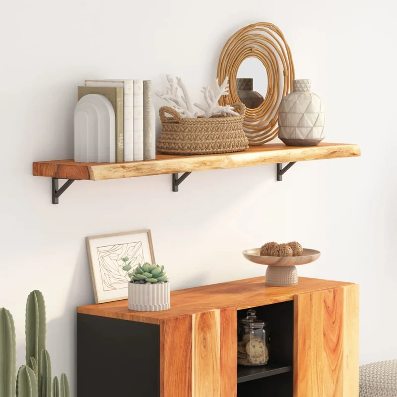 Wall Shelf 120x30x2.5cm Rectangular Solid Wood Acacia Live Edge