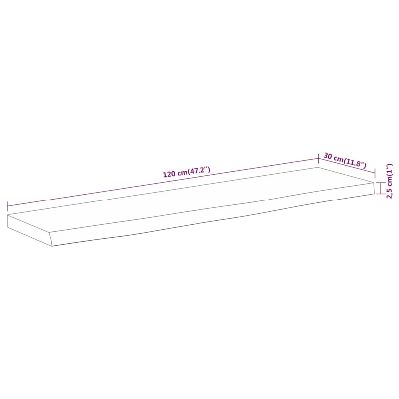 Wall Shelf 120x30x2.5cm Rectangular Solid Wood Acacia Live Edge