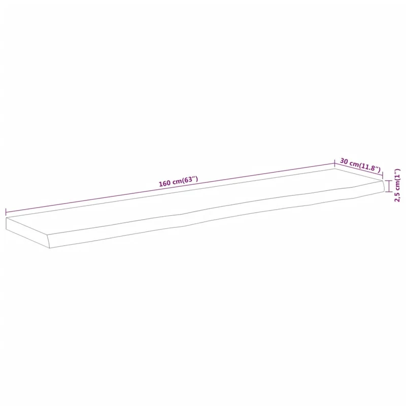 Table Top 160x30x2,5 cm Rectangular Solid Wood Acacia Live Edge