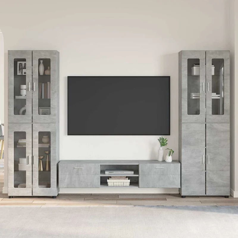 TV Cabinet Set FLORIN 3 pcs Concrete Grey Engineered Wood