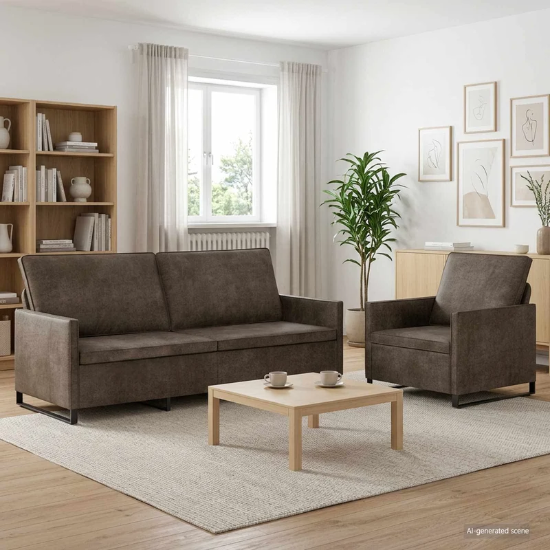 Sofa Set 2 pcs Dark Grey Faux Suede Fabric