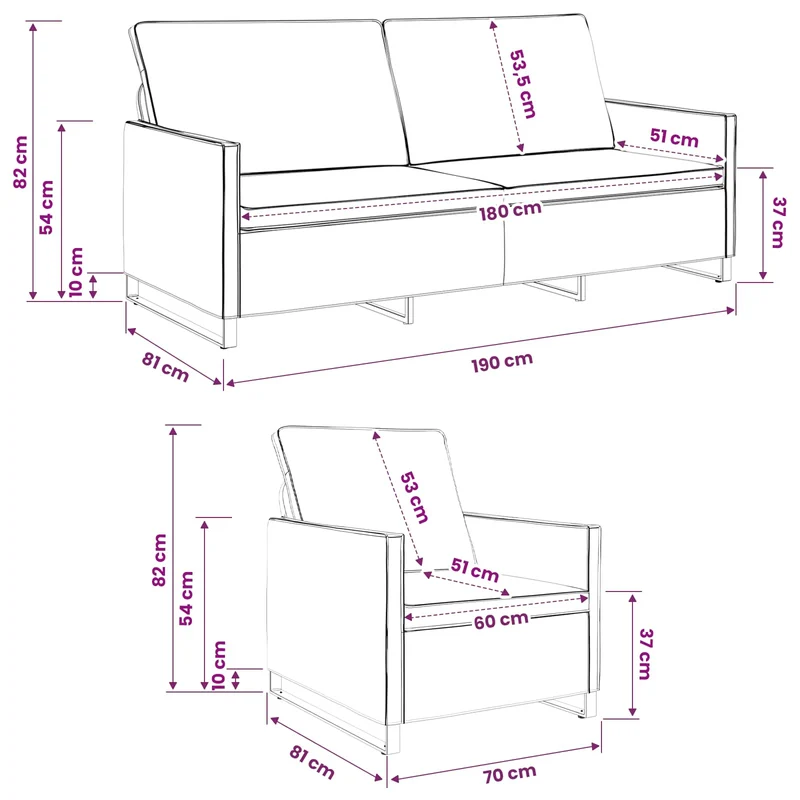 Sofa Set 2 pcs Dark Grey Faux Suede Fabric
