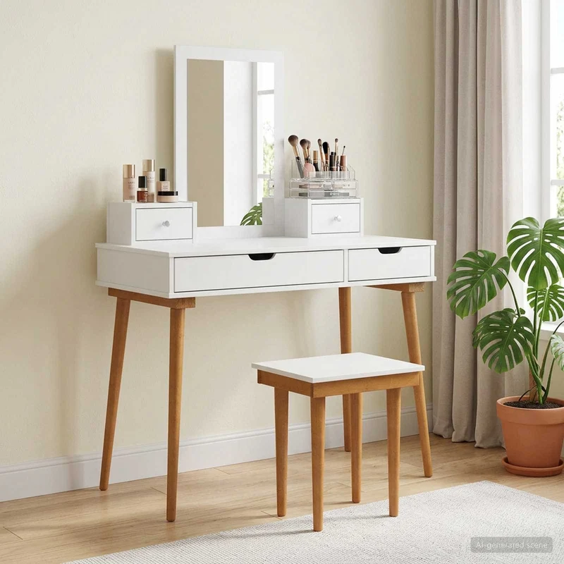 Dressing Table Set FAUSKE 5 pcs White 100 x 50 x 143 cm