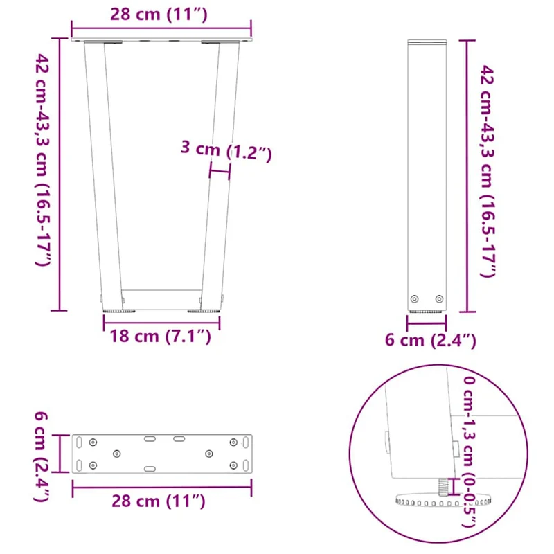Coffee Table Legs V-Shape 2 pcs White 28x(42-43,3) cm Steel