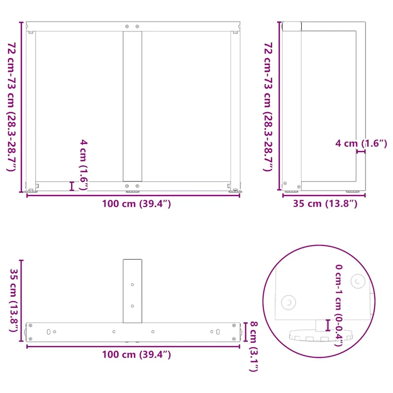 Dining Table Legs T-Shaped 2 pcs Black 100x35x(72-73) cm Steel