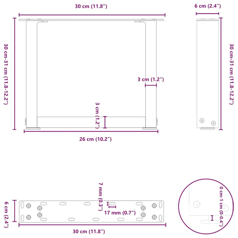 Coffee Table Legs U-Shaped 2 pcs White 30x(30-31) cm Steel
