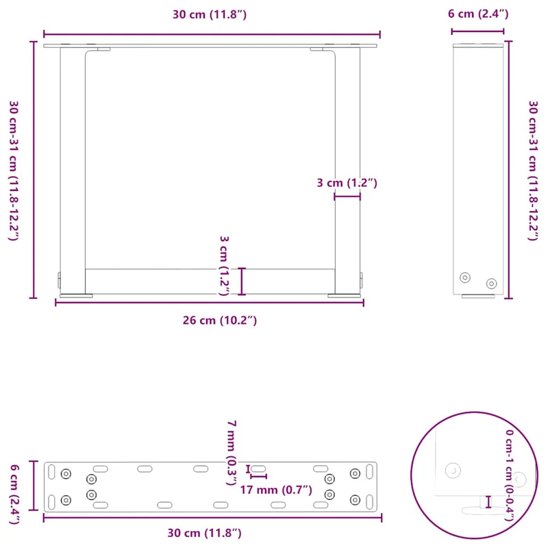 Coffee Table Legs U-Shaped 2 pcs Anthracite 30x(30-31) cm Steel