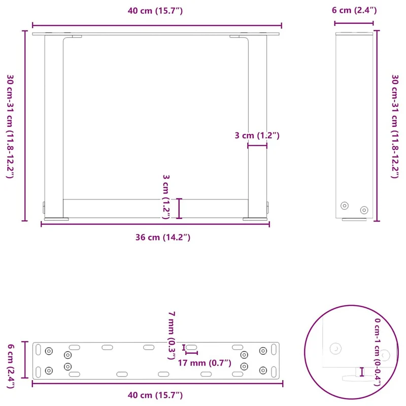 Coffee Table Legs U-Shaped 2 pcs Anthracite 40x(30-31) cm Steel