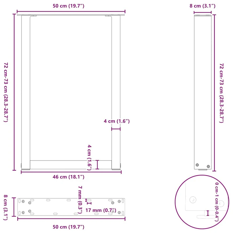 Dining Table Legs U-Shaped 2 pcs Anthracite 50x(72-73) cm Steel