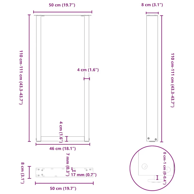 Bar Table Legs U-Shaped 2 pcs Natural Steel 50x(110-111) cm Steel