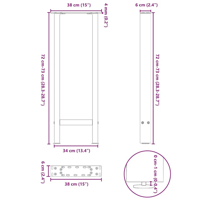 Console Table Legs Black 2 pcs 38x(72-73) cm Steel