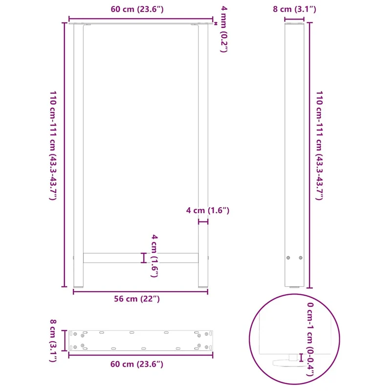 Bar Table Legs Natural Steel 2 pcs 60x(110-111) cm Steel