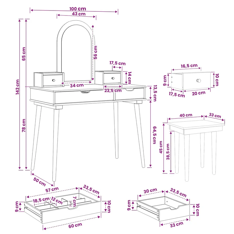 Dressing Table Set FAUSKE 5 pcs White 100 x 50 x 143 cm