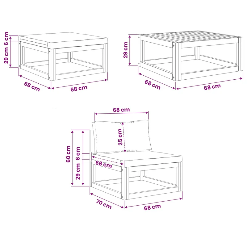 Sectional Sofa Set with Cushions 3 pcs 2-Seater