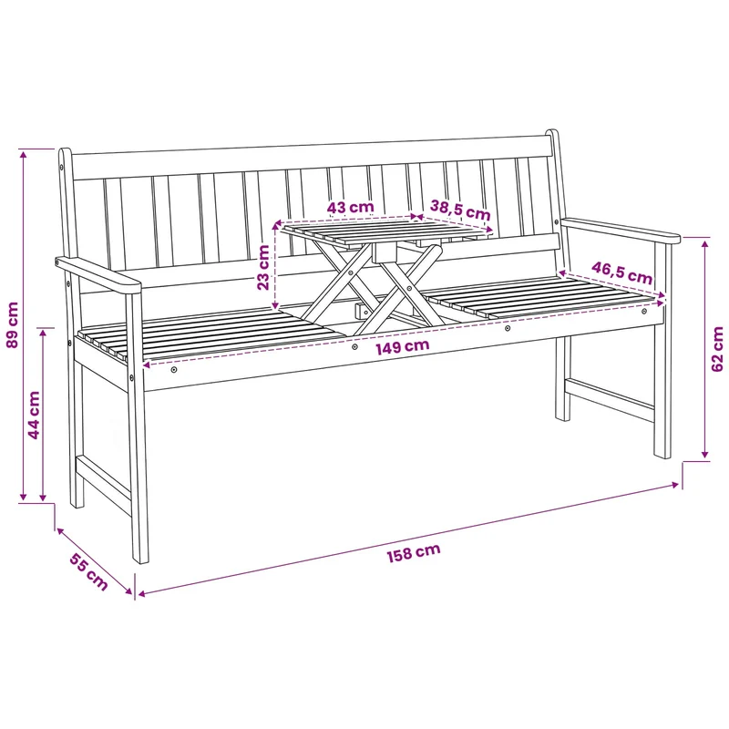 Garden bench 158 x 55 x 89 cm Solid Acacia Wood Natural