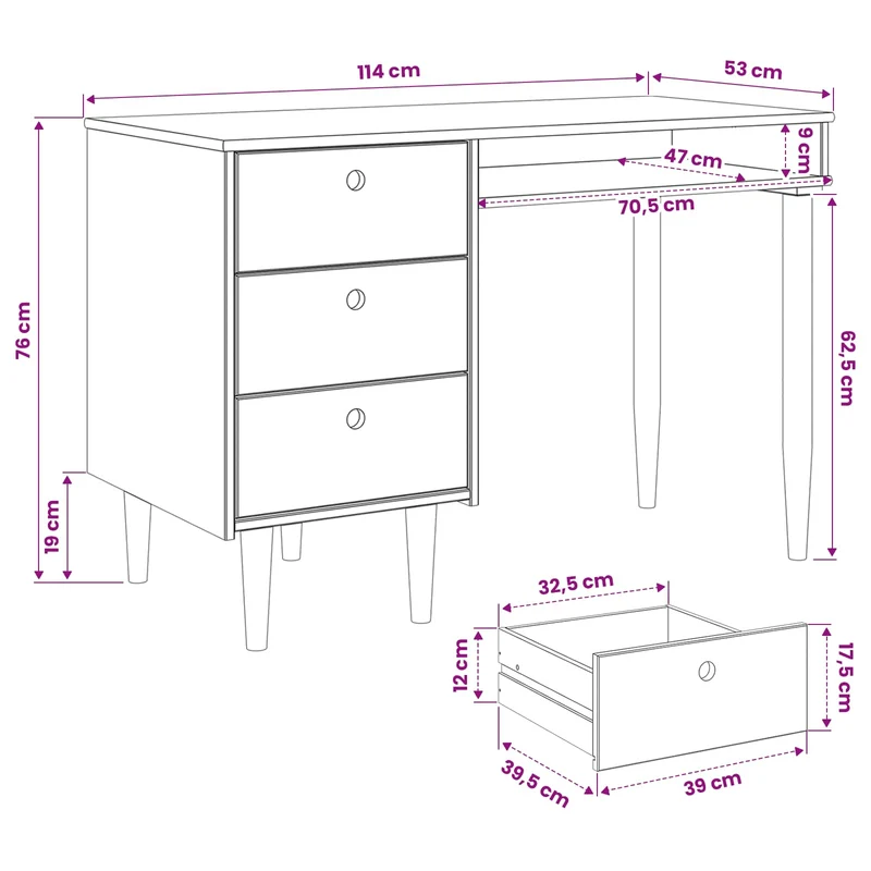 Desk BILBAO Dark Caramel 114 x 53 x 75 cm