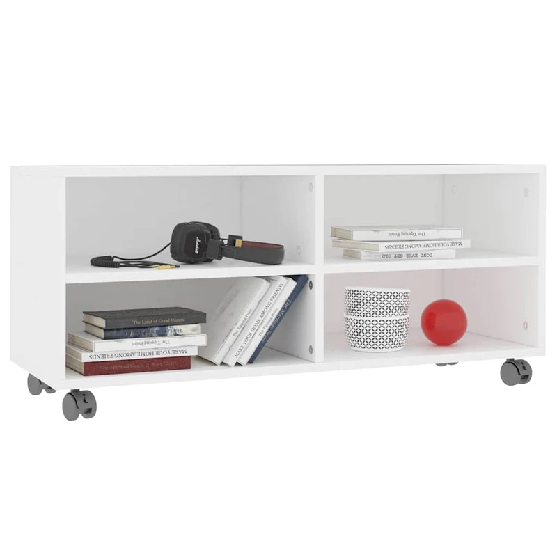 800180 vidaXL TV Cabinet with Castors White 90x35x35 cm Engineered Wood