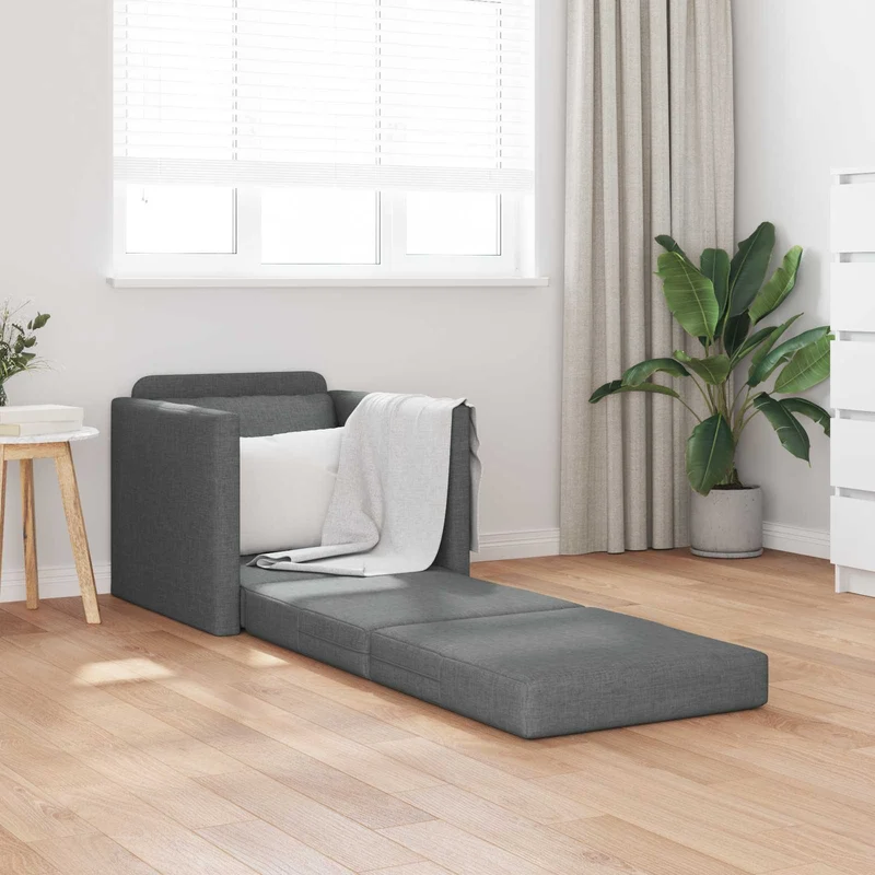 Folding Sofa Bed Dark Grey 74 x 77 x 81 cm Fabric
