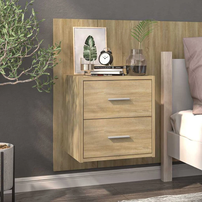 810996 vidaXL Wall-mounted Bedside Cabinets 2 pcs Sonoma Oak