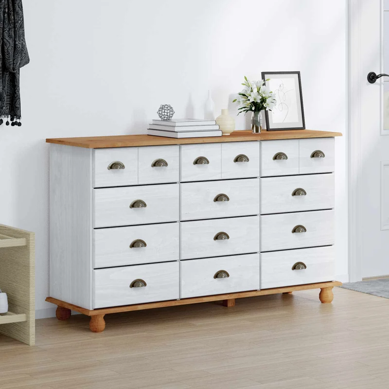 Chest of Drawer ASKIM White 79 x 40 x 133.5 cm Solid Pine Wood