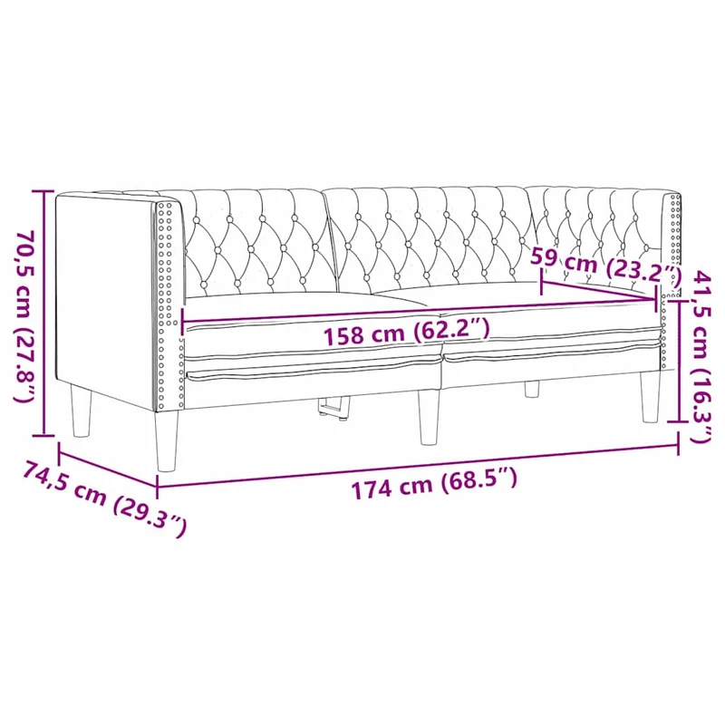 Sofa Black 174 x 74.5 x 70.5 cm PVC