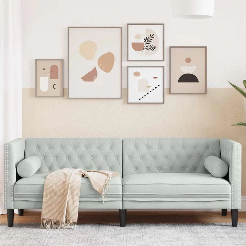 Sofa Light Grey 194 x 74.5 x 70.5 cm Velvet