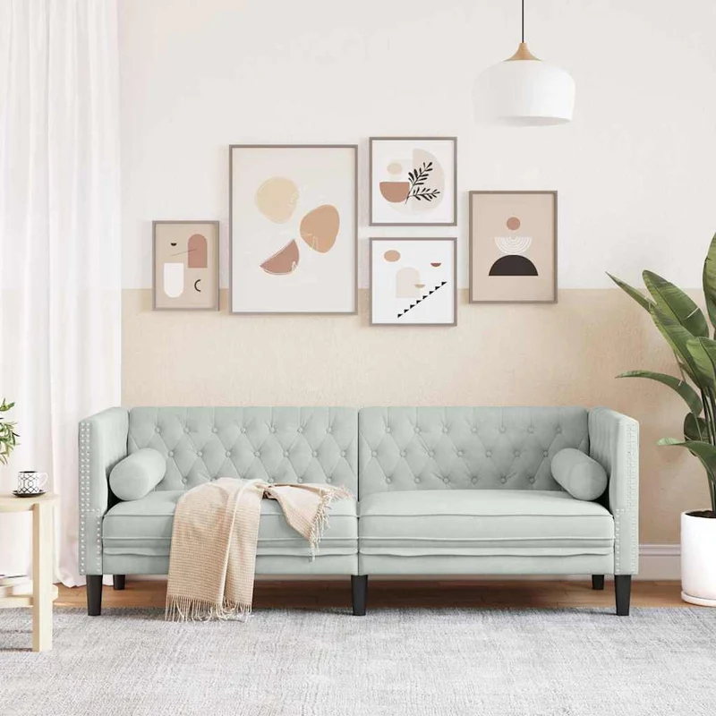 Sofa Light Grey 194 x 74.5 x 70.5 cm Velvet