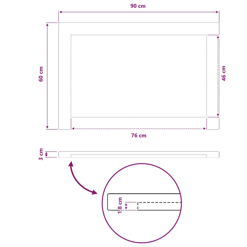 Rectangular Table Top 90 x 60 x 3.2 cm Rectangular