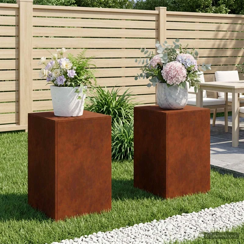 Plant Stand 2 pcs Rusty 40 x 40 x 60 cm Weathering Steel