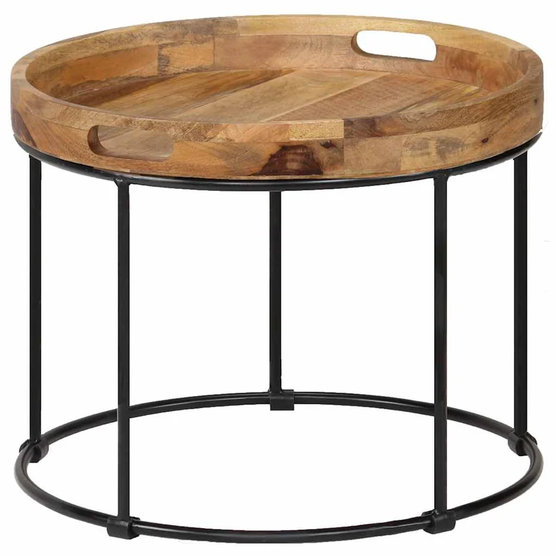 246672 vidaXL Coffee Table Solid Mange Wood and Steel 50x40 cm