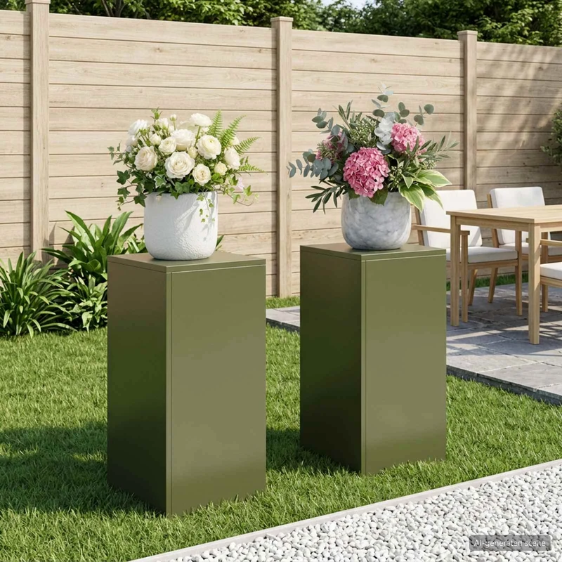 Plant Stand 2 pcs Olive Green 30 x 30 x 60 cm Steel