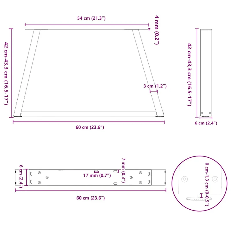 Coffee Table Legs V-Shape 2 pcs Black 60x(42-43,3) cm Steel