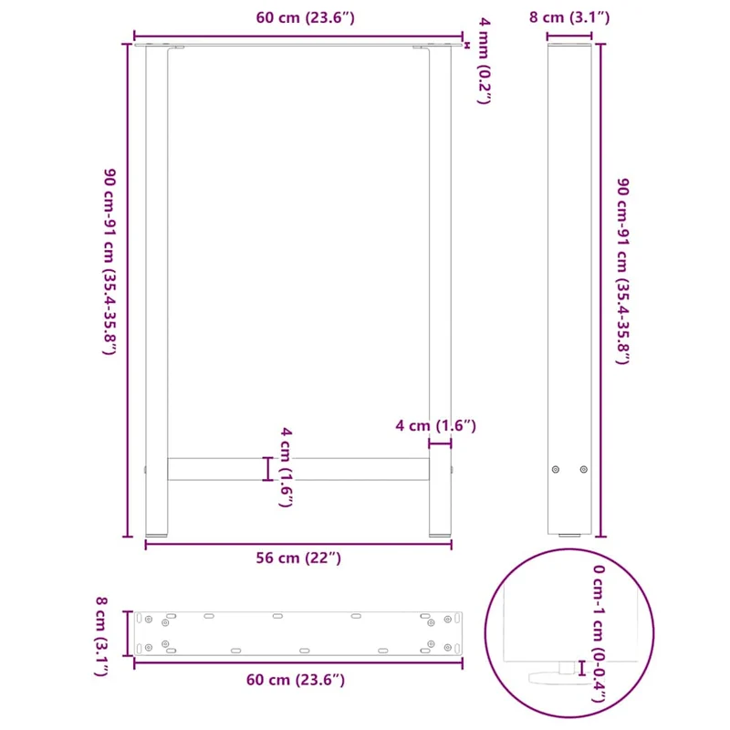 Bar Table Legs Anthracite 2 pcs 60x(90-91) cm Steel
