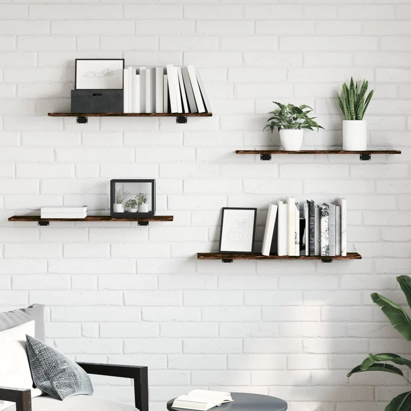 Wall Shelves 4 pcs Smoked Oak 80x20x1,5 cm Engineered Wood